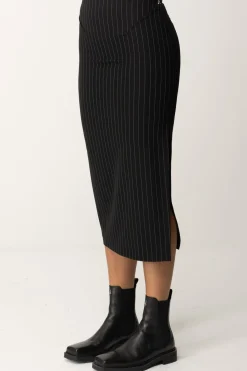 Patrizia Pepe Gonna Midi a Tubino In Tessuto GessatoBLACK STRIPES