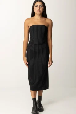 Patrizia Pepe Gonna Midi a Tubino In Tessuto GessatoBLACK STRIPES