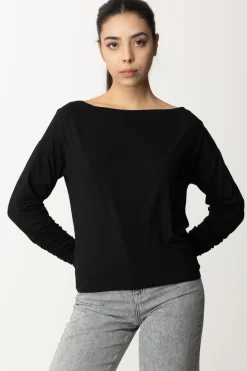 Patrizia Pepe Maglia con Scollo a Barca e ArricciatureNERO