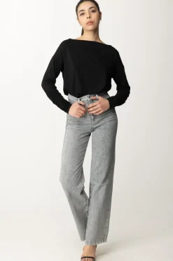 Patrizia Pepe Maglia con Scollo a Barca e ArricciatureNERO