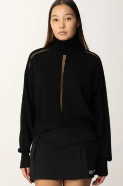 Patrizia Pepe Maglia Dolcevita con Inserti In NylonNERO