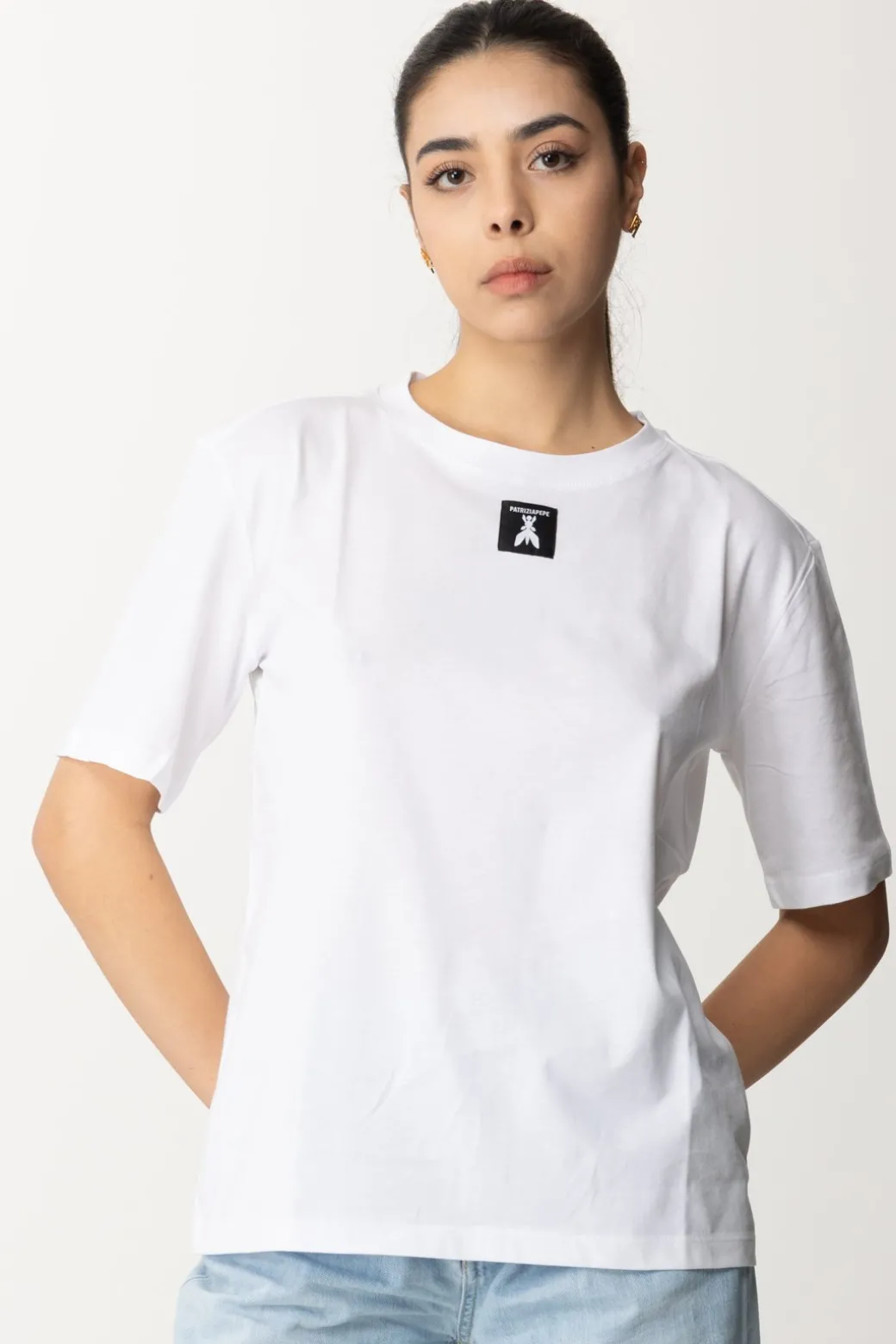 Patrizia Pepe Maglietta In Cotone con Logo FlyBIANCO OTTICO
