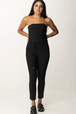 Patrizia Pepe Pantaloni In Tessuto Gessato con CinturinoBLACK STRIPES