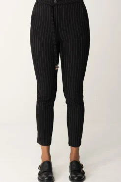 Patrizia Pepe Pantaloni In Tessuto Gessato con CinturinoBLACK STRIPES