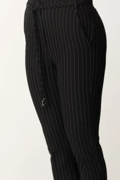 Patrizia Pepe Pantaloni In Tessuto Gessato con CinturinoBLACK STRIPES