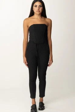 Patrizia Pepe Pantaloni In Tessuto Gessato con CinturinoBLACK STRIPES