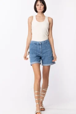 Patrizia Pepe Shorts In Jeans con TascheBLEACHED TENCEL WASH