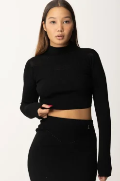 Patrizia Pepe Top Crop a Maniche LungheNERO