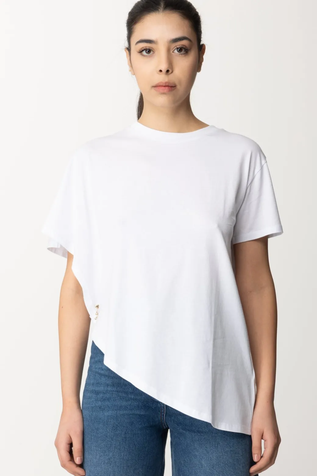 Patrizia Pepe T-shirt Asimmetrica con PiercingBIANCO OTTICO