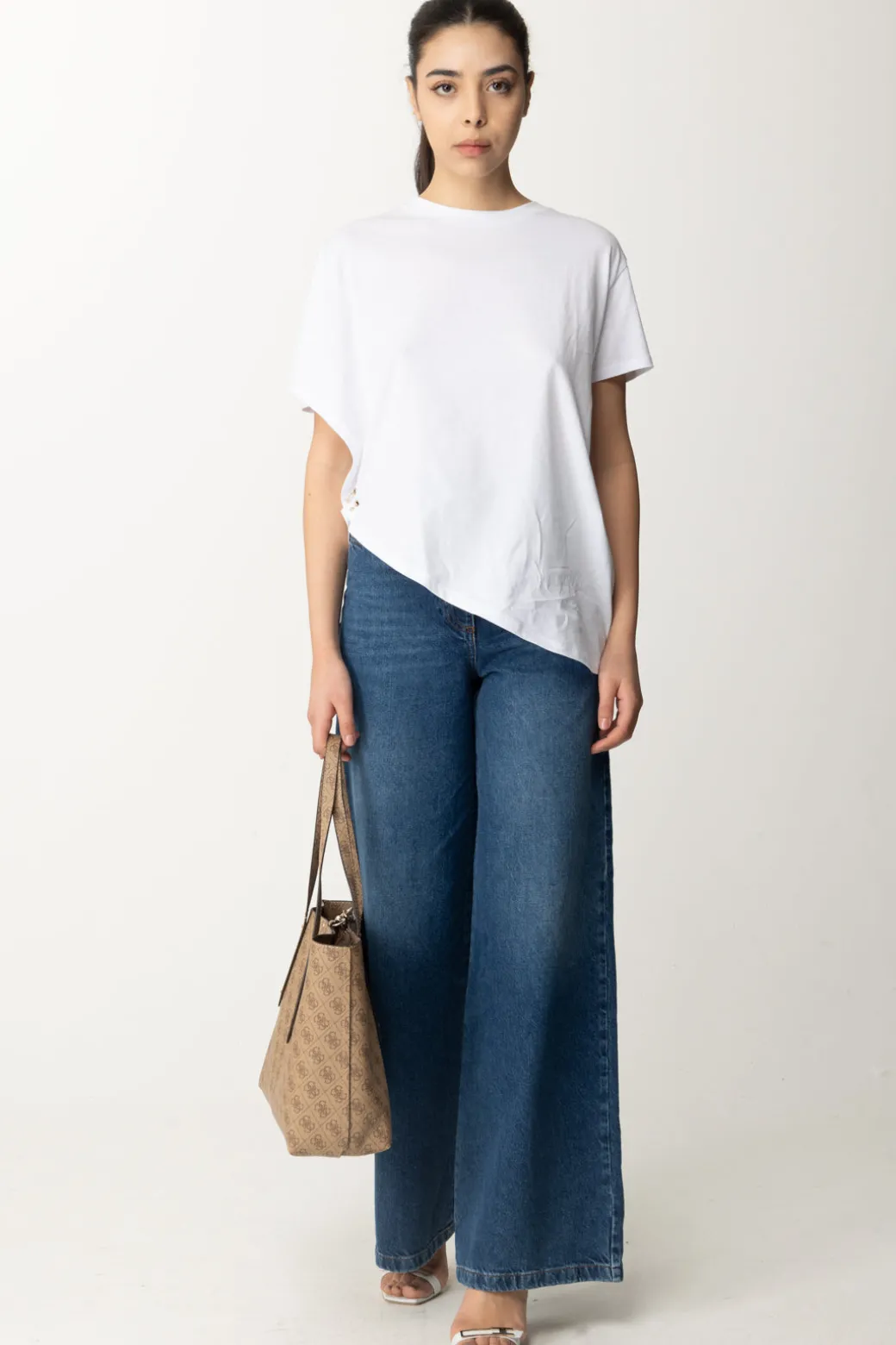 Patrizia Pepe T-shirt Asimmetrica con PiercingBIANCO OTTICO