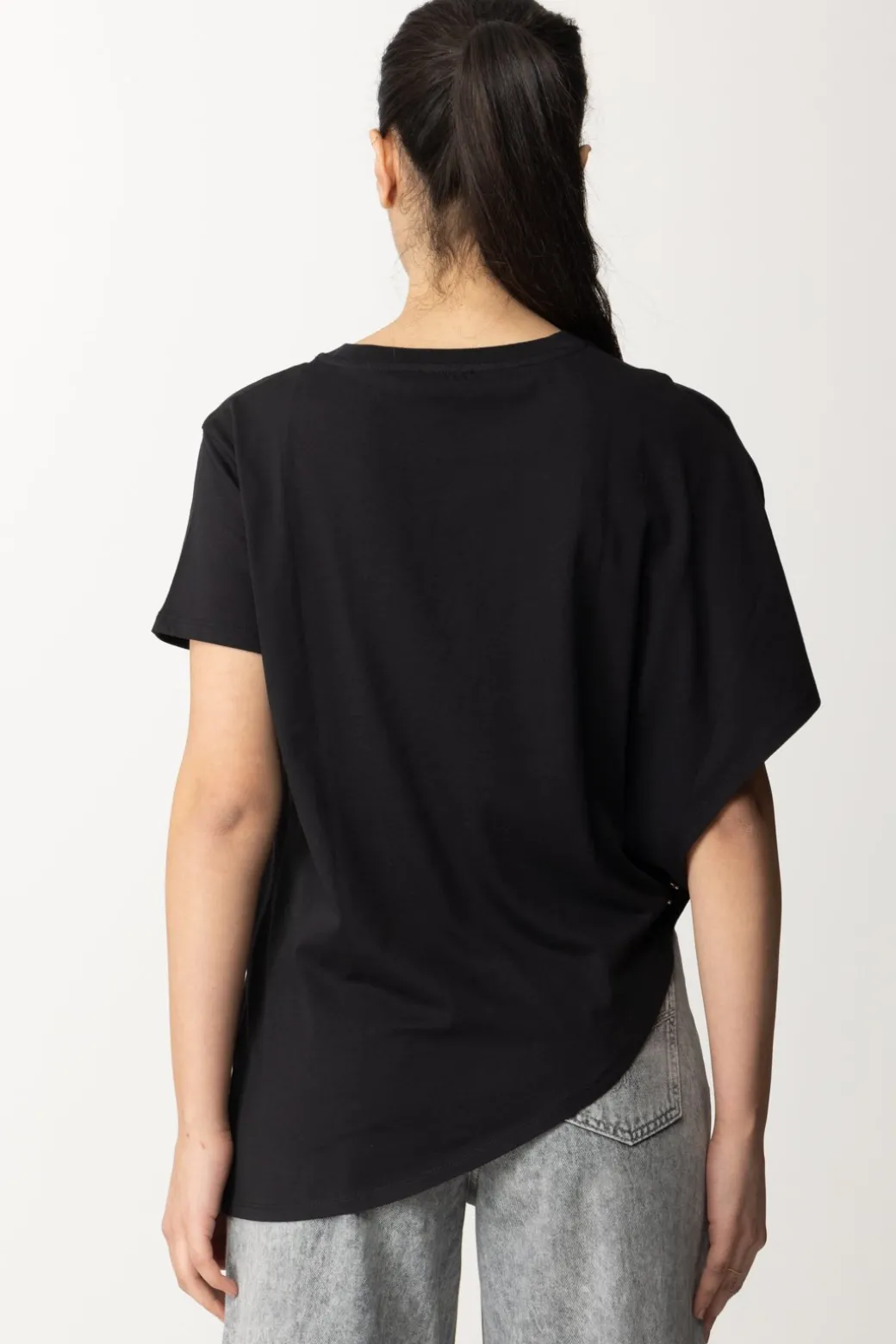 Patrizia Pepe T-shirt Asimmetrica con PiercingNERO