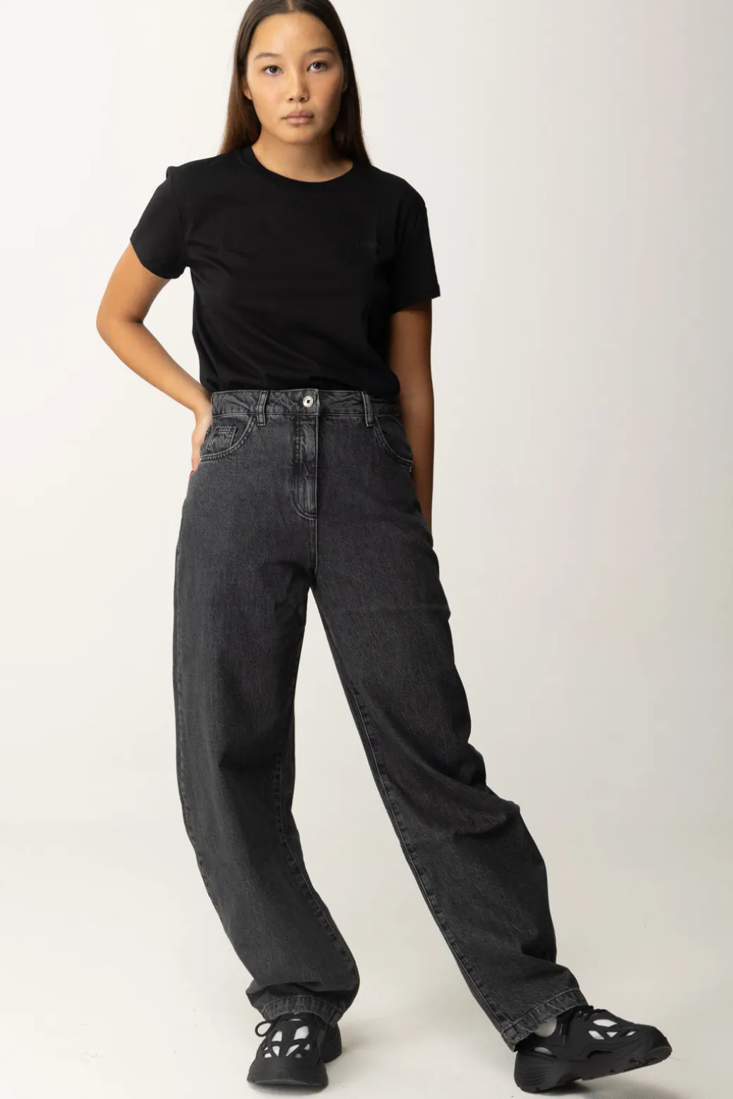 Patrizia Pepe T-shirt Basica con Logo LetteringNERO