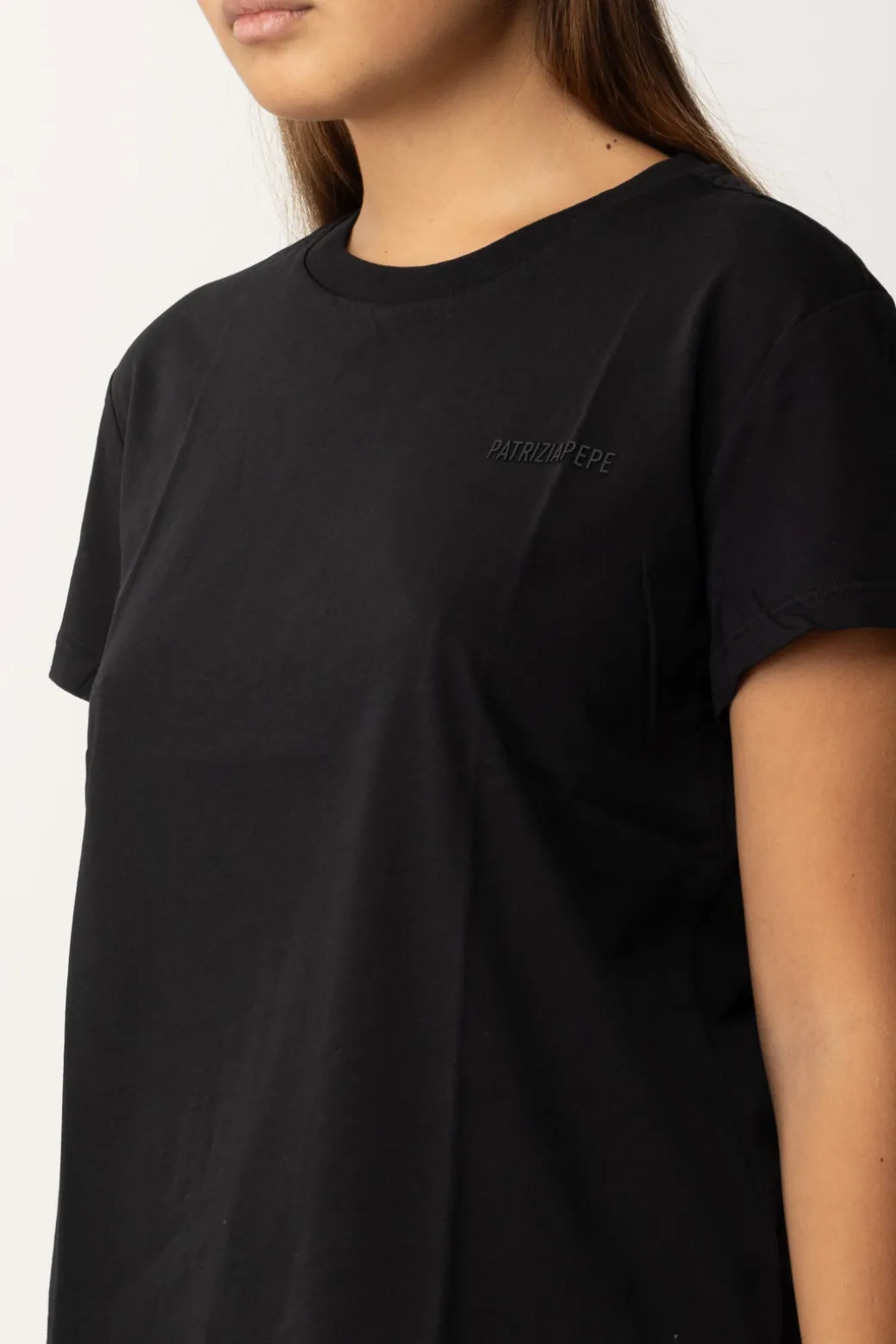 Patrizia Pepe T-shirt Basica con Logo LetteringNERO