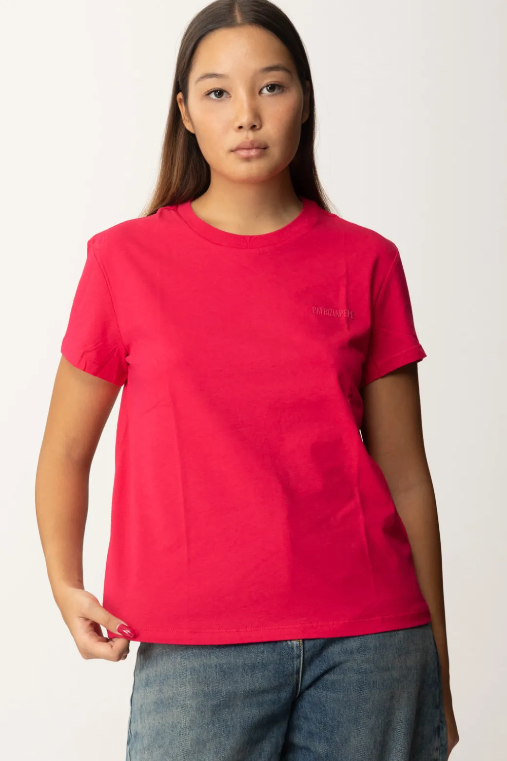 Patrizia Pepe T-shirt Basica con Logo LetteringPOISON ORCHID