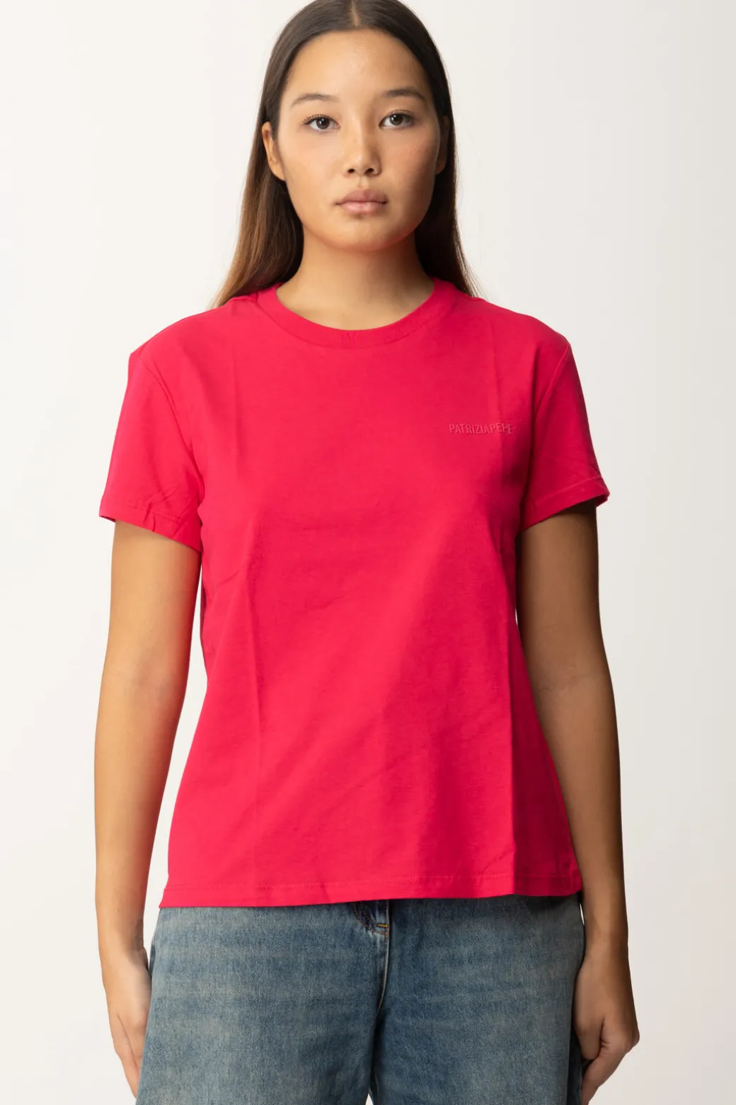 Patrizia Pepe T-shirt Basica con Logo LetteringPOISON ORCHID