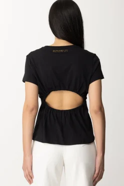 Patrizia Pepe T-shirt con Scollo Su Retro e Logo In StrassNERO