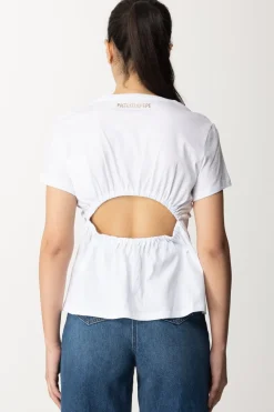 Patrizia Pepe T-shirt con Scollo Su Retro e Logo In StrassBIANCO OTTICO