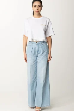 Patrizia Pepe T-shirt Cropped con Borchiette e LogoBIANCO OTTICO
