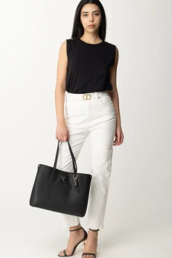 Patrizia Pepe T-shirt Smanicata con Dettaglio PiercingsNERO