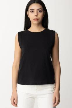 Patrizia Pepe T-shirt Smanicata con Dettaglio PiercingsNERO