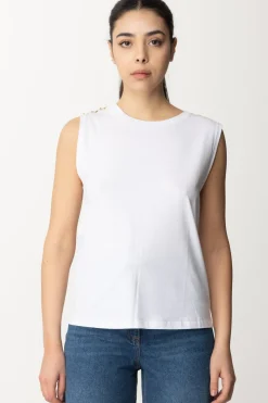 Patrizia Pepe T-shirt Smanicata con Dettaglio PiercingsBIANCO OTTICO