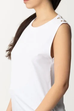 Patrizia Pepe T-shirt Smanicata con Dettaglio PiercingsBIANCO OTTICO