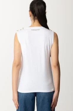 Patrizia Pepe T-shirt Smanicata con Dettaglio PiercingsBIANCO OTTICO