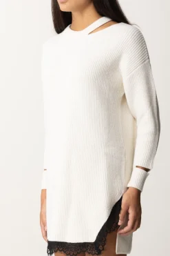 Pinko Abito In Maglia con Cut-out e PizzoBIANCO PUREZZA