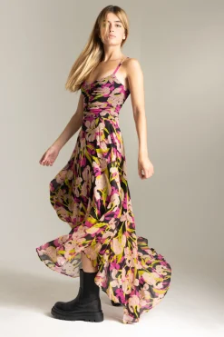 Pinko Abito Lungo Stampa IrisMULT.NERO/FUXIA