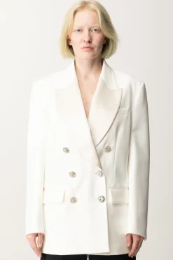 Pinko Blazer Elegante con Spilla e Bottoni GioielloBIANCO-BIANCANEVE