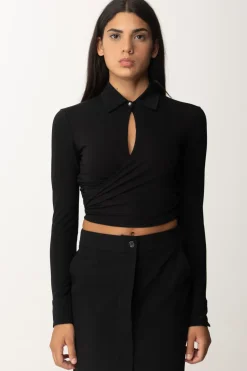 Pinko Blusa Corta Scaldacuore con Scollo a GocciaNERO LIMOUSINE