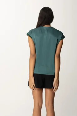 Pinko Blusa In Satin con Inserto In GeorgetteVERDE BOTTIGLIA SCURO