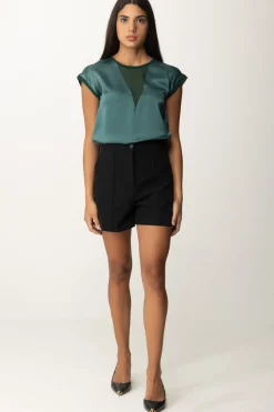Pinko Blusa In Satin con Inserto In GeorgetteVERDE BOTTIGLIA SCURO
