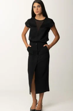 Pinko Blusa In Satin con Inserto In GeorgetteNERO LIMOUSINE