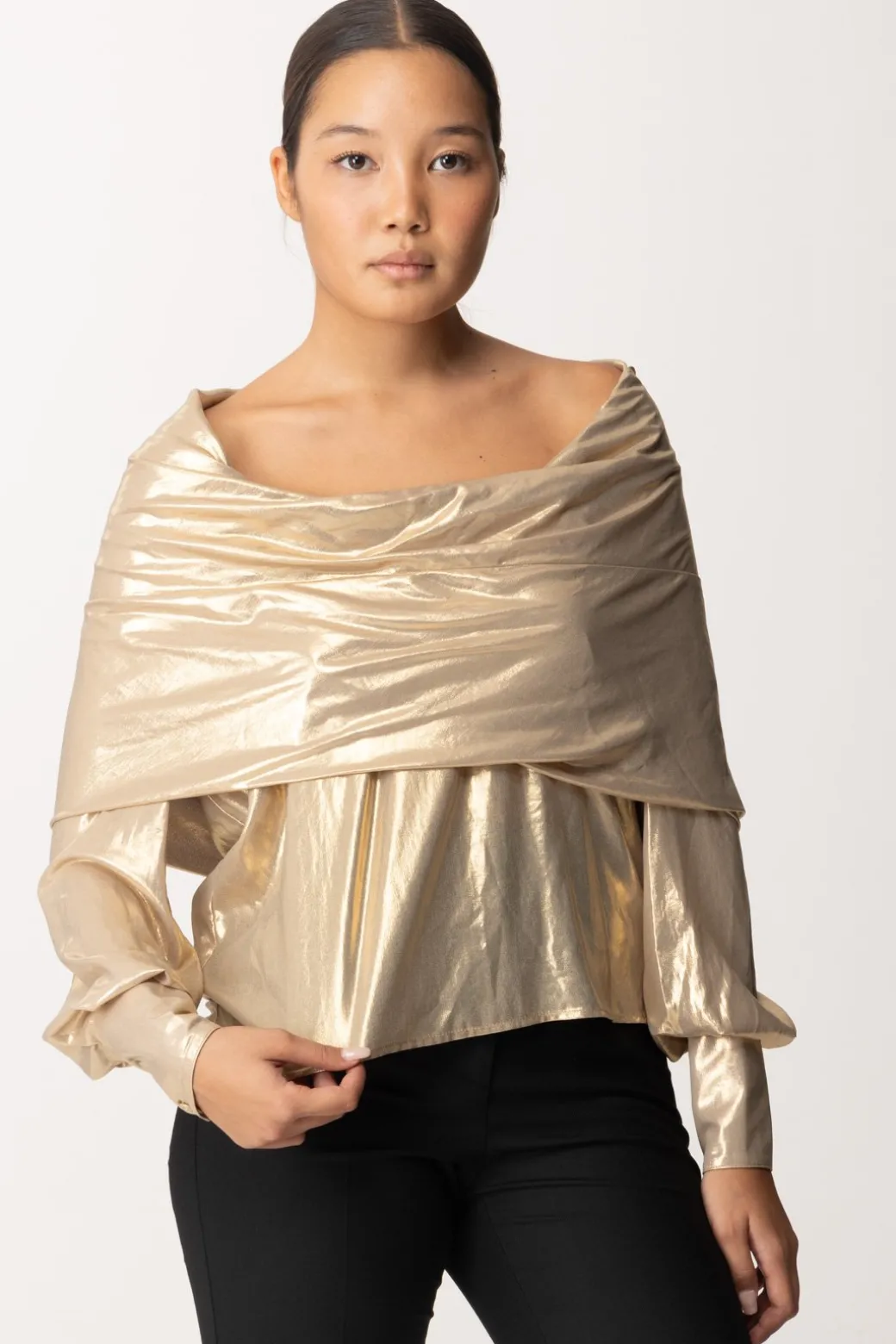 Pinko Blusa Laminata con DrappeggioBEIGE/ORO