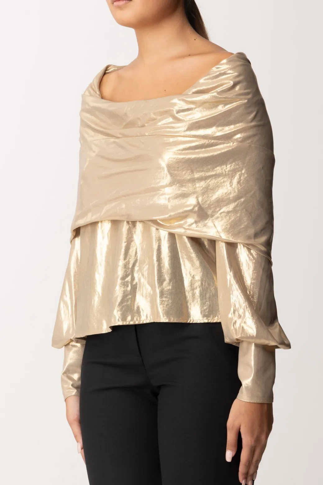 Pinko Blusa Laminata con DrappeggioBEIGE/ORO