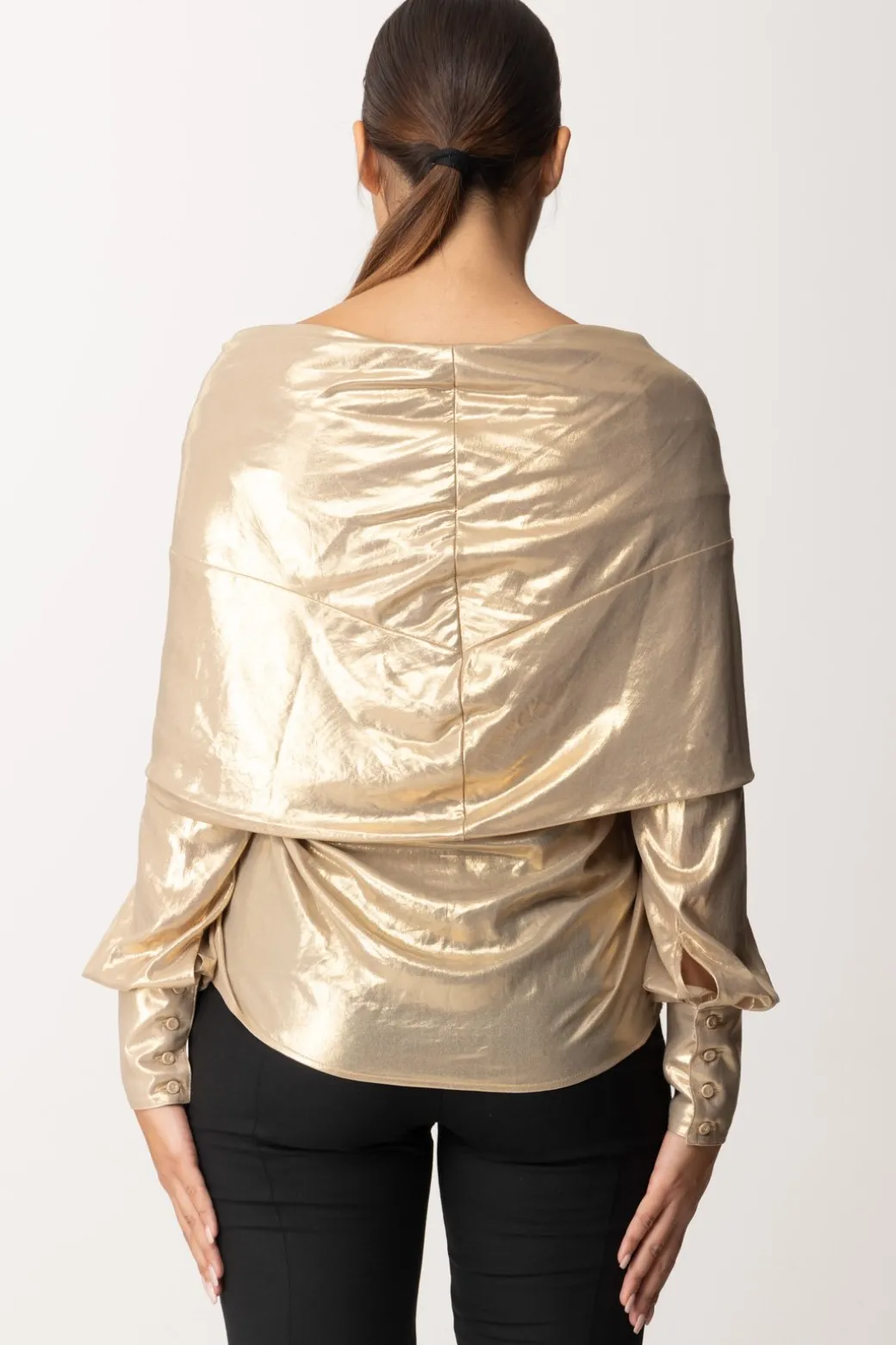 Pinko Blusa Laminata con DrappeggioBEIGE/ORO