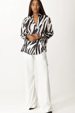 Pinko Blusa Zebrata con Scollo a VBIANCO/NERO/BEIGE