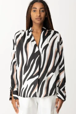 Pinko Blusa Zebrata con Scollo a VBIANCO/NERO/BEIGE