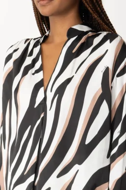 Pinko Blusa Zebrata con Scollo a VBIANCO/NERO/BEIGE
