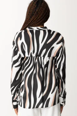 Pinko Blusa Zebrata con Scollo a VBIANCO/NERO/BEIGE