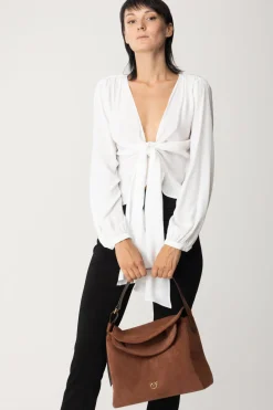 Pinko Borsa Hobo Leaf In SuedeCUOIO-ANTIQUE GOLD