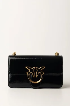 Pinko Borsa Love Bag Lucida con Logo SmaltatoNERO-ANTIQUE GOLD