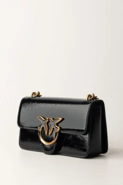 Pinko Borsa Love Bag Lucida con Logo SmaltatoNERO-ANTIQUE GOLD