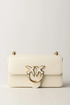 Pinko Borsa Love Bag Lucida con Logo SmaltatoBIANCO SETA-ANTIQUE GOLD