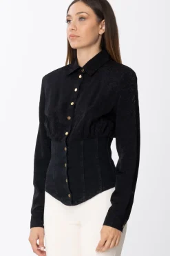 Pinko Camicia In Jeans e Jacquard con Lettering e LogoNERO LIMOUSINE