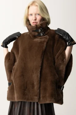 Pinko Cappottino a Cappa Similpelliccia VisoneBEIGE - INTENSO