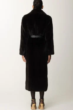 Pinko Cappotto In Pelliccia con Cintura In EcopelleMARRONE