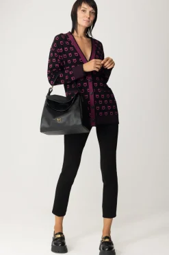 Pinko Cardigan con Loghi e Dettagli a ContrastoNERO/FUXIA