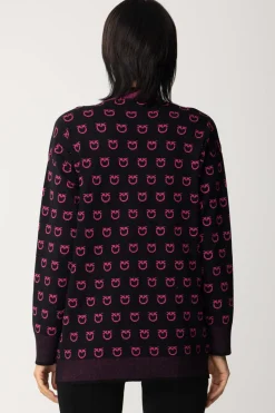 Pinko Cardigan con Loghi e Dettagli a ContrastoNERO/FUXIA